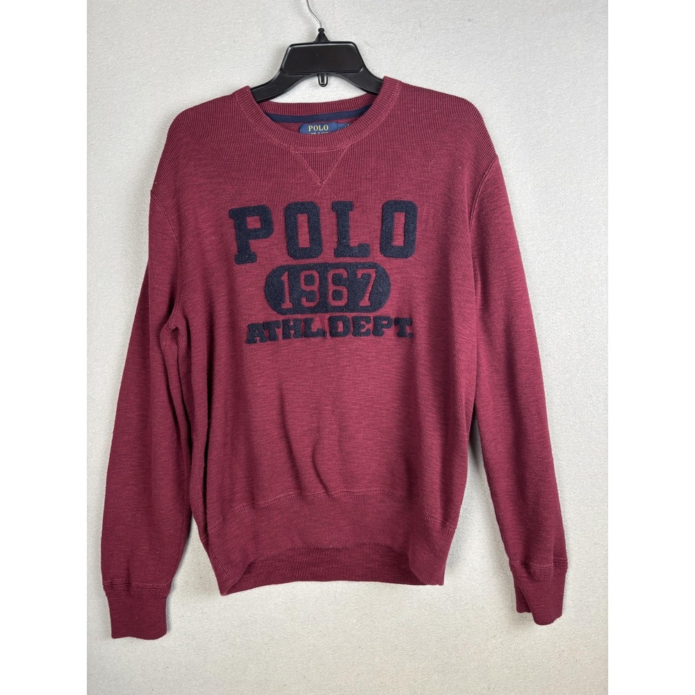 Polo Ralph Lauren Sweater Mens Medium Red 1967 Athl Dept Crewneck Cotton Knit